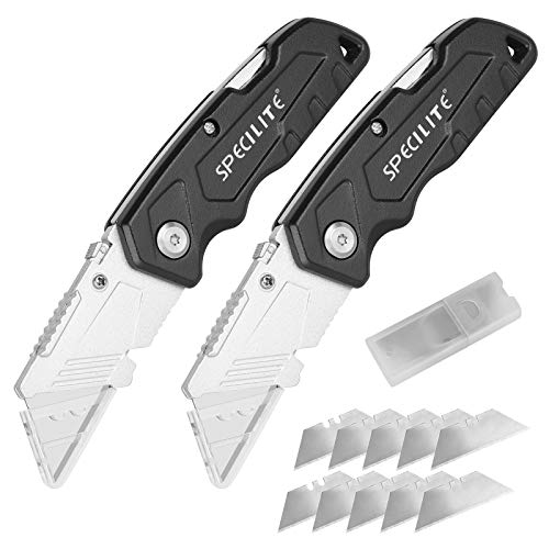 SPECILITE 2 Pack Folding Utility Knife Extra 10 Blades Included, H...