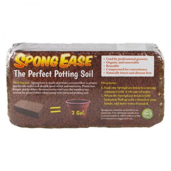 SpongEase Potting Soil Coconut Coir Brick, Makes 2gal for seedling...