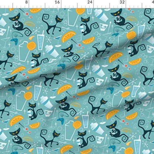 Spoonflower Fabric - 1950S Cats Atomic Mid Century Blue Retro Mode...