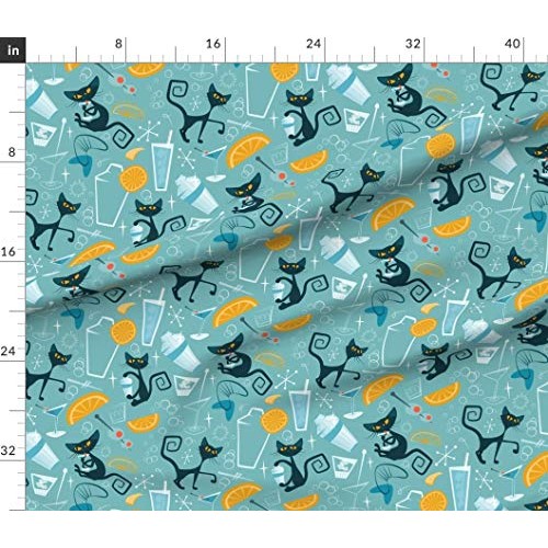Spoonflower Fabric - 1950S Cats Atomic Mid Century Blue Retro Mode...