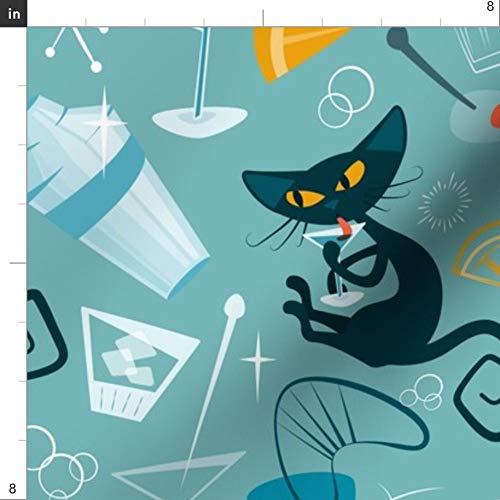 Spoonflower Fabric - 1950S Cats Atomic Mid Century Blue Retro Mode...
