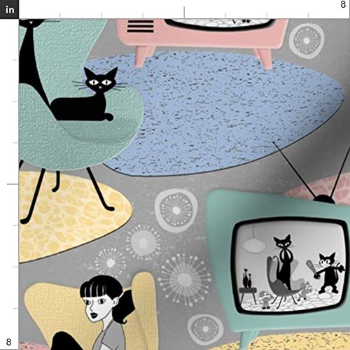 Spoonflower Fabric - 50S 1950S Pastel Television Cats Mid Century ...