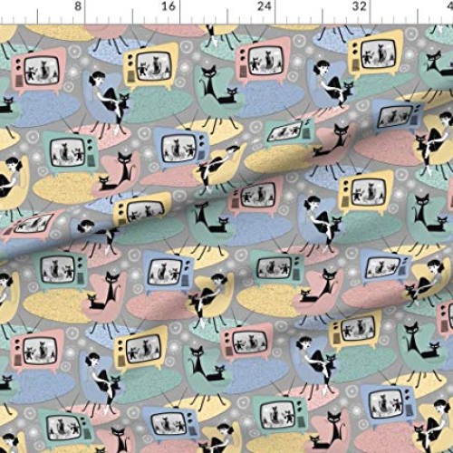 Spoonflower Fabric - 50S 1950S Pastel Television Cats Mid Century ...