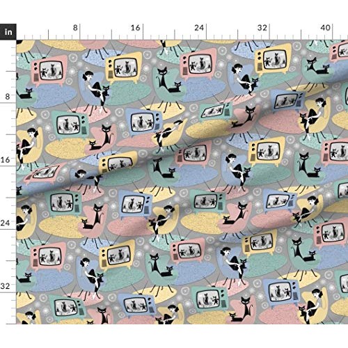 Spoonflower Fabric - 50S 1950S Pastel Television Cats Mid Century ...