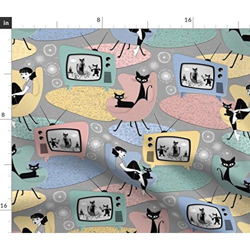 Spoonflower Fabric - 50S 1950S Pastel Television Cats Mid Century ...