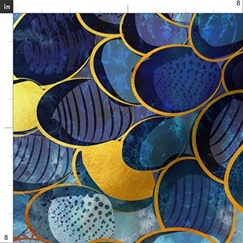 Spoonflower Fabric - Abstract Deep Blue Scale Watercolor Golden Li...