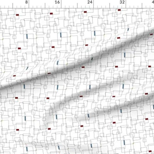Spoonflower Fabric - Abstract Lines Minimalist Black White Squares...