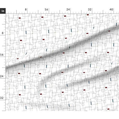 Spoonflower Fabric - Abstract Lines Minimalist Black White Squares...