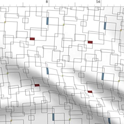 Spoonflower Fabric - Abstract Lines Minimalist Black White Squares...