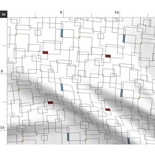 Spoonflower Fabric - Abstract Lines Minimalist Black White Squares...