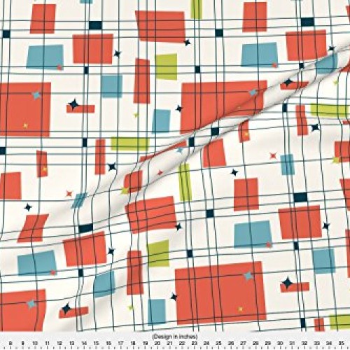 Spoonflower Fabric - Abstract, Mid Century Modern, Grid, Stars, Co...