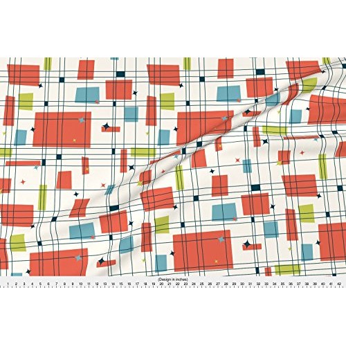 Spoonflower Fabric - Abstract, Mid Century Modern, Grid, Stars, Co...
