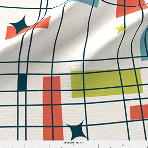 Spoonflower Fabric - Abstract, Mid Century Modern, Grid, Stars, Co...