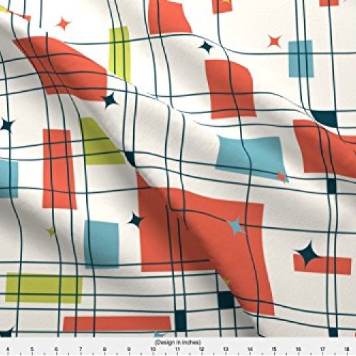 Spoonflower Fabric - Abstract, Mid Century Modern, Grid, Stars, Co...