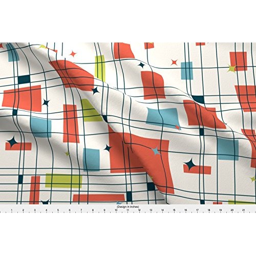 Spoonflower Fabric - Abstract, Mid Century Modern, Grid, Stars, Co...