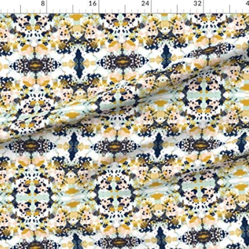 Spoonflower Fabric - Abstract Navy Blue Mint Peach Girls Nursery P...
