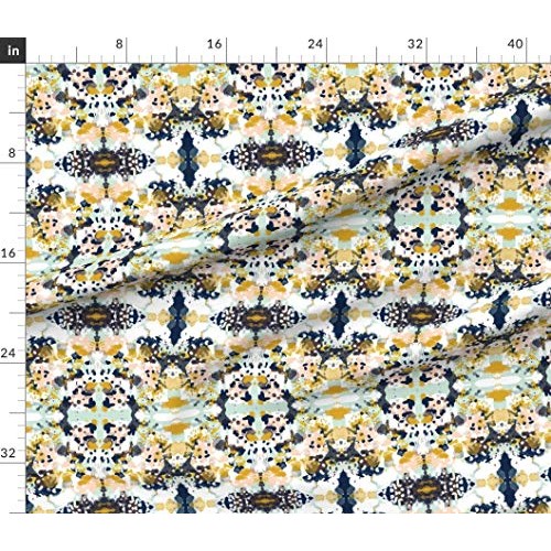 Spoonflower Fabric - Abstract Navy Blue Mint Peach Girls Nursery P...