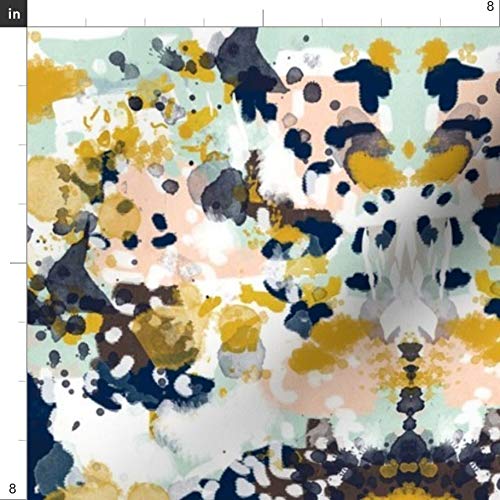 Spoonflower Fabric - Abstract Navy Blue Mint Peach Girls Nursery P...