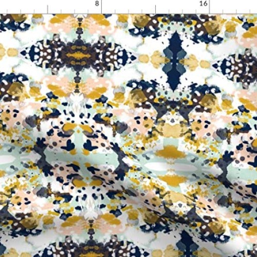 Spoonflower Fabric - Abstract Navy Blue Mint Peach Girls Nursery P...