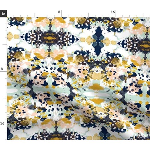 Spoonflower Fabric - Abstract Navy Blue Mint Peach Girls Nursery P...