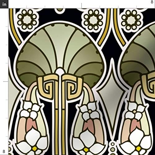 Spoonflower Fabric - Art Deco Abstract Green Nouveau Fan Flowers P...