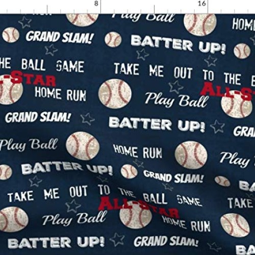 Spoonflower Fabric - Baseball, Baby Boy, Vintage, Navy, Worn, Star...