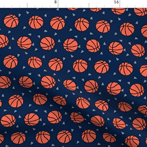 Spoonflower Fabric - Basketball Sports Themed Navy Sport Kids Play...