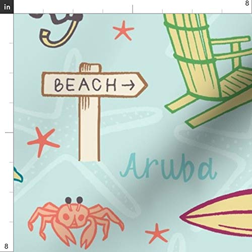Spoonflower Fabric - Beach Islands Tropical Flamingo Palm Tree Sum...