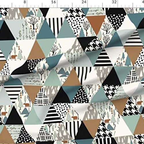 Spoonflower Fabric - Bear Forest Triangle Cheater Quilt Rotated Wh...