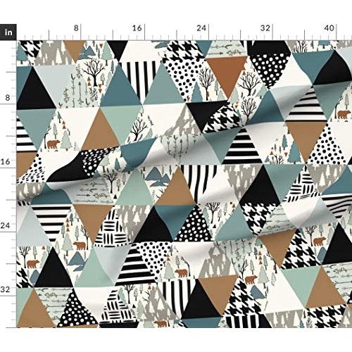 Spoonflower Fabric - Bear Forest Triangle Cheater Quilt Rotated Wh...