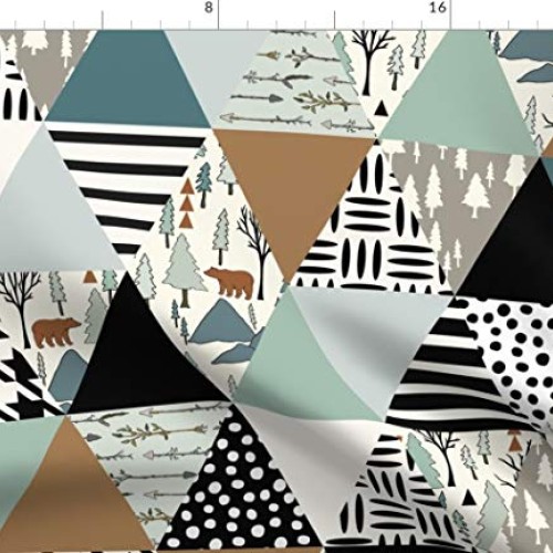 Spoonflower Fabric - Bear Forest Triangle Cheater Quilt Rotated Wh...