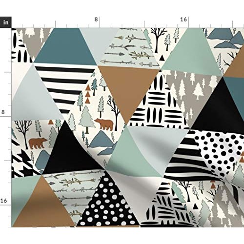 Spoonflower Fabric - Bear Forest Triangle Cheater Quilt Rotated Wh...