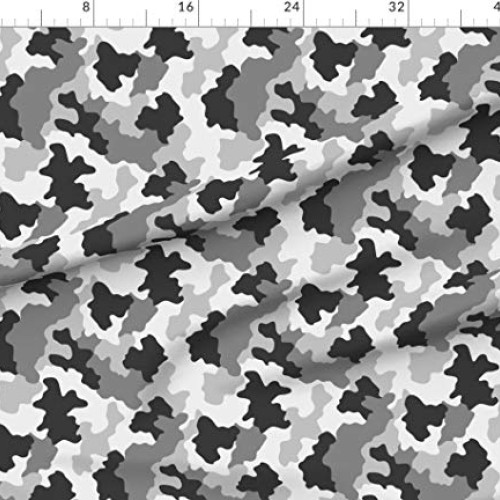 Spoonflower Fabric - Black White Camo Gray Camouflage Monochrome S...