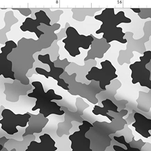 Spoonflower Fabric - Black White Camo Gray Camouflage Monochrome S...