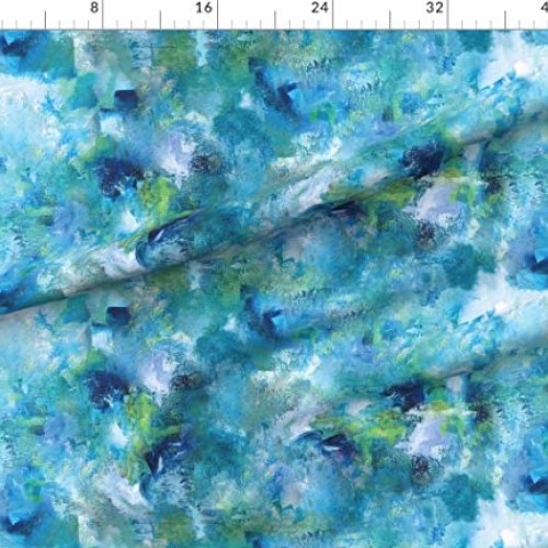 Spoonflower Fabric - Blue Abstract Painting Contemporary Modern Oc...