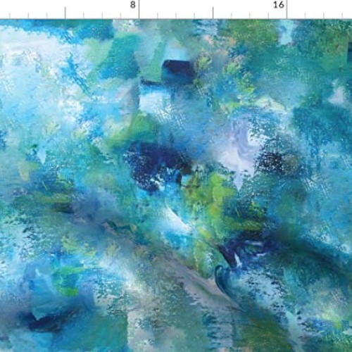 Spoonflower Fabric - Blue Abstract Painting Contemporary Modern Oc...