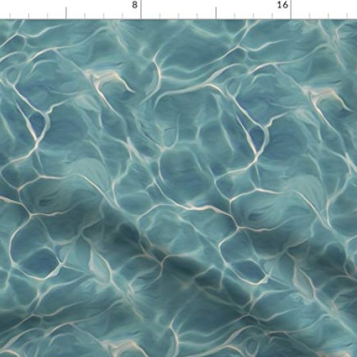 Spoonflower Fabric - Blue & Teal Ocean Painting Waves Turquoise Se...
