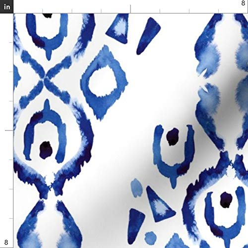 Spoonflower Fabric - Blue Indigo Ikat Abstract Boho Stripe Waterco...