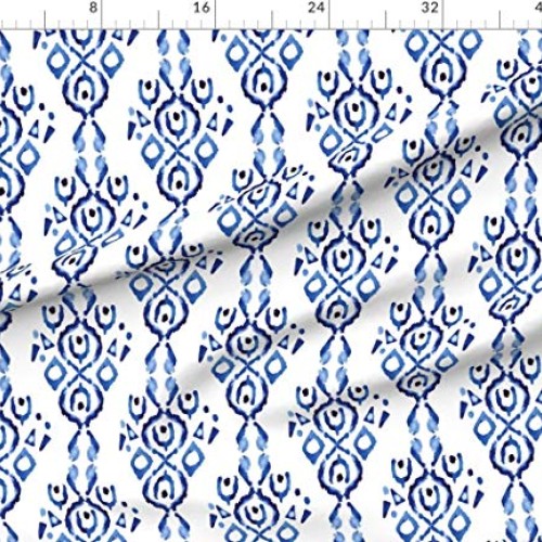 Spoonflower Fabric - Blue Indigo Ikat Abstract Boho Stripe Waterco...