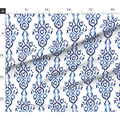 Spoonflower Fabric - Blue Indigo Ikat Abstract Boho Stripe Waterco...
