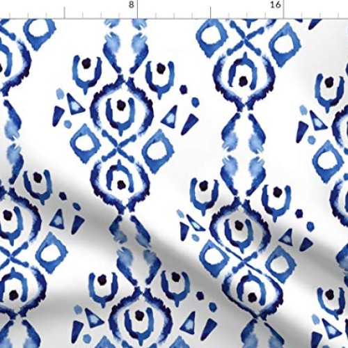 Spoonflower Fabric - Blue Indigo Ikat Abstract Boho Stripe Waterco...