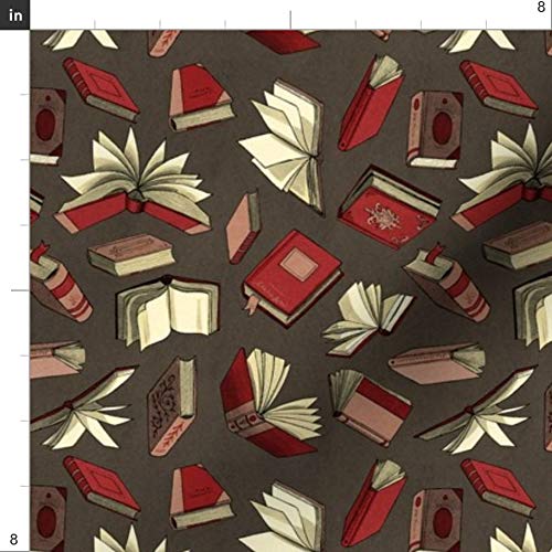Spoonflower Fabric - Book Storm Books Reading Library Red Pink Pri...
