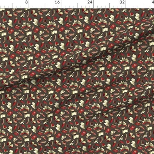 Spoonflower Fabric - Book Storm Books Reading Library Red Pink Pri...