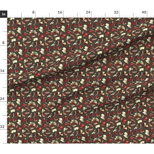Spoonflower Fabric - Book Storm Books Reading Library Red Pink Pri...