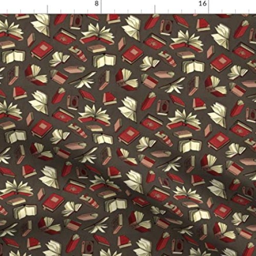 Spoonflower Fabric - Book Storm Books Reading Library Red Pink Pri...