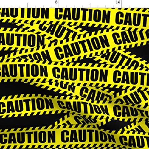 Spoonflower Fabric - Caution Tape Construction Firefighter Stripes...
