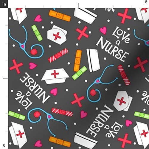 Spoonflower Fabric - Charcoal Gray, Red, White, Love, Nurse, Words...