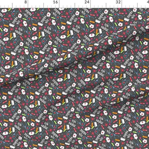 Spoonflower Fabric - Charcoal Gray, Red, White, Love, Nurse, Words...