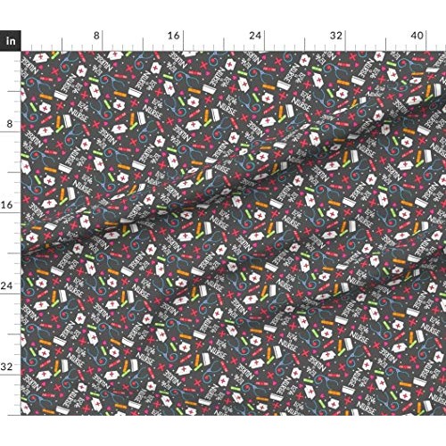 Spoonflower Fabric - Charcoal Gray, Red, White, Love, Nurse, Words...