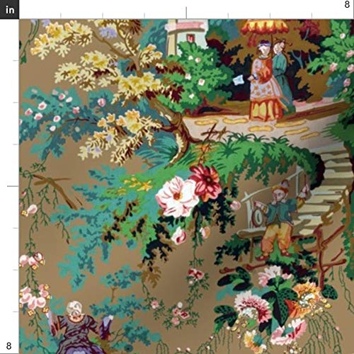 Spoonflower Fabric - Chinoiserie Faded Asian Toile Antique Spring ...
